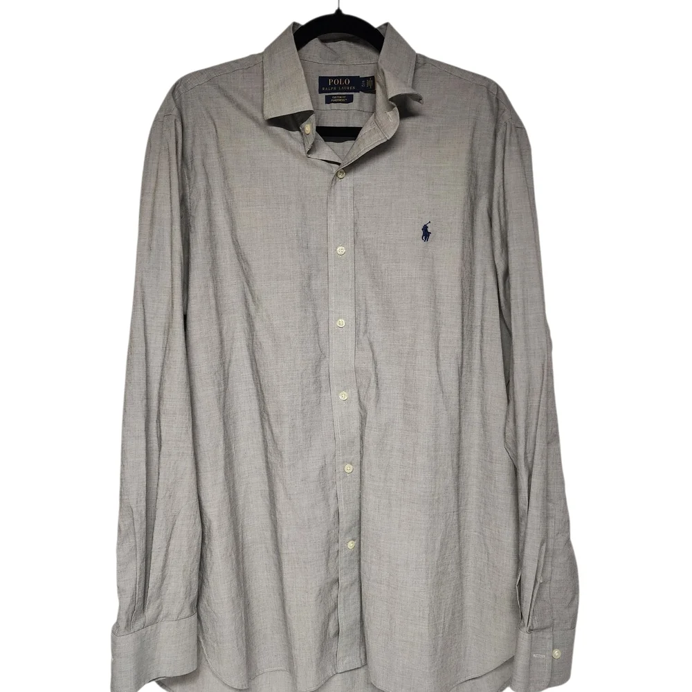 Polo by Ralph Lauren‎ Regent Custom Men's Gray Button Down Poplin Shirt 17/43